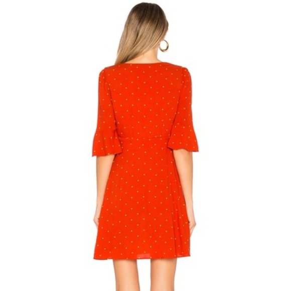 FREE PEOPLE 'All Yours' Flame Orange RED COMBO Polka DOT Ruffle BOHO Mini Dress - Picture 2 of 6